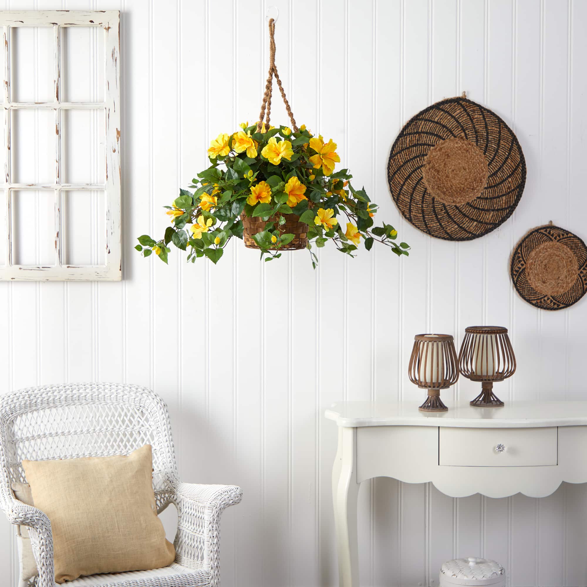 22" Yellow Hibiscus In Hanging Basket